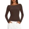 imageDarong Womens Long Sleeve Shirts Sexy Boat Neck Backless Fitted Tee Shirts Going Out Outfit Y2K Crop Blouse Underscrub CasualDark Brown
