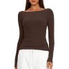 imageDarong Womens Long Sleeve Shirts Sexy Boat Neck Backless Fitted Tee Shirts Going Out Outfit Y2K Crop Blouse Underscrub CasualDark Brown