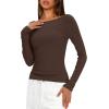 imageDarong Womens Long Sleeve Shirts Sexy Boat Neck Backless Fitted Tee Shirts Going Out Outfit Y2K Crop Blouse Underscrub CasualDark Brown
