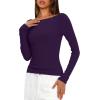imageDarong Womens Long Sleeve Shirts Sexy Boat Neck Backless Fitted Tee Shirts Going Out Outfit Y2K Crop Blouse Underscrub CasualDeep Purple