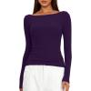 imageDarong Womens Long Sleeve Shirts Sexy Boat Neck Backless Fitted Tee Shirts Going Out Outfit Y2K Crop Blouse Underscrub CasualDeep Purple