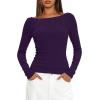 imageDarong Womens Long Sleeve Shirts Sexy Boat Neck Backless Fitted Tee Shirts Going Out Outfit Y2K Crop Blouse Underscrub CasualDeep Purple