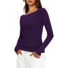 imageDarong Womens Long Sleeve Shirts Sexy Boat Neck Backless Fitted Tee Shirts Going Out Outfit Y2K Crop Blouse Underscrub CasualDeep Purple