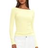 imageDarong Womens Long Sleeve Shirts Sexy Boat Neck Backless Fitted Tee Shirts Going Out Outfit Y2K Crop Blouse Underscrub CasualLight Yellow