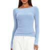imageDarong Womens Long Sleeve Shirts Sexy Boat Neck Backless Fitted Tee Shirts Going Out Outfit Y2K Crop Blouse Underscrub CasualSky Blue