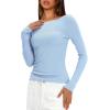 imageDarong Womens Long Sleeve Shirts Sexy Boat Neck Backless Fitted Tee Shirts Going Out Outfit Y2K Crop Blouse Underscrub CasualSky Blue