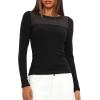imageDarong Womens Mesh Sheer Long Sleeve Top Crew Neck Slim Fit Shirts Sexy Casual Going Out BlousesBlack