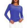 imageDarong Womens Mesh Sheer Long Sleeve Top Crew Neck Slim Fit Shirts Sexy Casual Going Out BlousesBlue