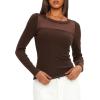 imageDarong Womens Mesh Sheer Long Sleeve Top Crew Neck Slim Fit Shirts Sexy Casual Going Out BlousesCoffee