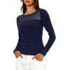 imageDarong Womens Mesh Sheer Long Sleeve Top Crew Neck Slim Fit Shirts Sexy Casual Going Out BlousesDark Blue