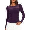 imageDarong Womens Mesh Sheer Long Sleeve Top Crew Neck Slim Fit Shirts Sexy Casual Going Out BlousesDark Purple