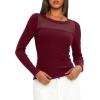 imageDarong Womens Mesh Sheer Long Sleeve Top Crew Neck Slim Fit Shirts Sexy Casual Going Out BlousesRed