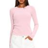 imageDarong Long Sleeve Shirts for Women Fall Fashion Crew Neck Basics Crop Tops Slim Fitted Y2K Tops Ribbed Outfits ClothesPink