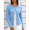 imageDarong Women Button Down Shirt Fall Long Sleeve Ribbed Knit Top Lightweight Cardigan Cute Going Out SweaterBlue