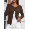 imageDarong Women Button Down Shirt Fall Long Sleeve Ribbed Knit Top Lightweight Cardigan Cute Going Out SweaterDeep Brown