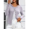 imageDarong Women Button Down Shirt Fall Long Sleeve Ribbed Knit Top Lightweight Cardigan Cute Going Out SweaterLight Purple