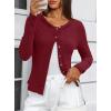 imageDarong Women Button Down Shirt Fall Long Sleeve Ribbed Knit Top Lightweight Cardigan Cute Going Out SweaterRed