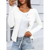 imageDarong Women Button Down Shirt Fall Long Sleeve Ribbed Knit Top Lightweight Cardigan Cute Going Out SweaterWhite
