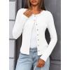imageDarong Women Button Down Shirt Fall Long Sleeve Ribbed Knit Top Lightweight Cardigan Cute Going Out SweaterWhite