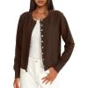 imageDarong Womens Casual Cropped Cardigan Lightweight Button Down Long Sleeve Knit Sweater Fall Outfit TopDeep Brown