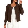 imageDarong Womens Casual Cropped Cardigan Lightweight Button Down Long Sleeve Knit Sweater Fall Outfit TopDeep Brown