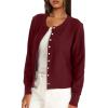 imageDarong Womens Casual Cropped Cardigan Lightweight Button Down Long Sleeve Knit Sweater Fall Outfit TopWine Red
