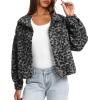 imageDarong Womens Cropped Fuzzy Fleece Jacket Button Down Plaid Leopard Jackets 2025 Fall Winter Soft Cozy CoatBlack Leopard