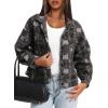 imageDarong Womens Cropped Fuzzy Fleece Jacket Button Down Plaid Leopard Jackets 2025 Fall Winter Soft Cozy CoatBlack Plaid