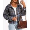 imageDarong Womens Cropped Fuzzy Fleece Jacket Button Down Plaid Leopard Jackets 2025 Fall Winter Soft Cozy CoatBlue Plaid