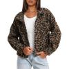 imageDarong Womens Cropped Fuzzy Fleece Jacket Button Down Plaid Leopard Jackets 2025 Fall Winter Soft Cozy CoatBrown Leopard