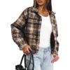 imageDarong Womens Cropped Fuzzy Fleece Jacket Button Down Plaid Leopard Jackets 2025 Fall Winter Soft Cozy CoatBrown Plaid