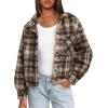 imageDarong Womens Cropped Fuzzy Fleece Jacket Button Down Plaid Leopard Jackets 2025 Fall Winter Soft Cozy CoatBrown Plaid