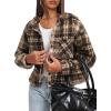 imageDarong Womens Cropped Fuzzy Fleece Jacket Button Down Plaid Leopard Jackets 2025 Fall Winter Soft Cozy CoatBrown Plaid