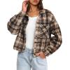 imageDarong Womens Cropped Fuzzy Fleece Jacket Button Down Plaid Leopard Jackets 2025 Fall Winter Soft Cozy CoatBrown Plaid