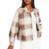 imageDarong Womens Cropped Fuzzy Fleece Jacket Button Down Plaid Leopard Jackets 2025 Fall Winter Soft Cozy CoatDeep Khaki Plaid