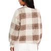 imageDarong Womens Cropped Fuzzy Fleece Jacket Button Down Plaid Leopard Jackets 2025 Fall Winter Soft Cozy CoatDeep Khaki Plaid