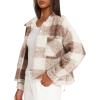 imageDarong Womens Cropped Fuzzy Fleece Jacket Button Down Plaid Leopard Jackets 2025 Fall Winter Soft Cozy CoatDeep Khaki Plaid