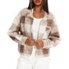 imageDarong Womens Cropped Fuzzy Fleece Jacket Button Down Plaid Leopard Jackets 2025 Fall Winter Soft Cozy CoatDeep Khaki Plaid
