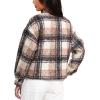 imageDarong Womens Cropped Fuzzy Fleece Jacket Button Down Plaid Leopard Jackets 2025 Fall Winter Soft Cozy CoatLight Brown Plaid