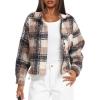 imageDarong Womens Cropped Fuzzy Fleece Jacket Button Down Plaid Leopard Jackets 2025 Fall Winter Soft Cozy CoatLight Brown Plaid