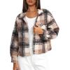 imageDarong Womens Cropped Fuzzy Fleece Jacket Button Down Plaid Leopard Jackets 2025 Fall Winter Soft Cozy CoatLight Brown Plaid