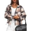 imageDarong Womens Cropped Fuzzy Fleece Jacket Button Down Plaid Leopard Jackets 2025 Fall Winter Soft Cozy CoatLight Brown Plaid