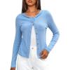 imageDarong Women Button Down Shirt Fall Long Sleeve Ribbed Knit Top Lightweight Cardigan Cute Going Out SweaterBlue