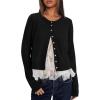 imageDarong Womens Casual Cropped Cardigan Lightweight Button Down Long Sleeve Knit Sweater Fall Outfit TopBlack