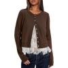 imageDarong Womens Casual Cropped Cardigan Lightweight Button Down Long Sleeve Knit Sweater Fall Outfit TopDeep Brown