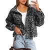 imageDarong Womens Cropped Fuzzy Fleece Jacket Button Down Plaid Leopard Jackets 2025 Fall Winter Soft Cozy CoatBlack Leopard