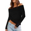 imageDarong Daong Women Off Shoulder Sweaters Long Sleeve Striped Ribbed Knit Going Out Fall Tops Blouse 2025 Fall FashionBlack