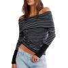 imageDarong Daong Women Off Shoulder Sweaters Long Sleeve Striped Ribbed Knit Going Out Fall Tops Blouse 2025 Fall FashionBlackwhite Stripe
