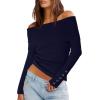 imageDarong Daong Women Off Shoulder Sweaters Long Sleeve Striped Ribbed Knit Going Out Fall Tops Blouse 2025 Fall FashionDark Blue