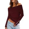 imageDarong Daong Women Off Shoulder Sweaters Long Sleeve Striped Ribbed Knit Going Out Fall Tops Blouse 2025 Fall FashionDeep Wine Red
